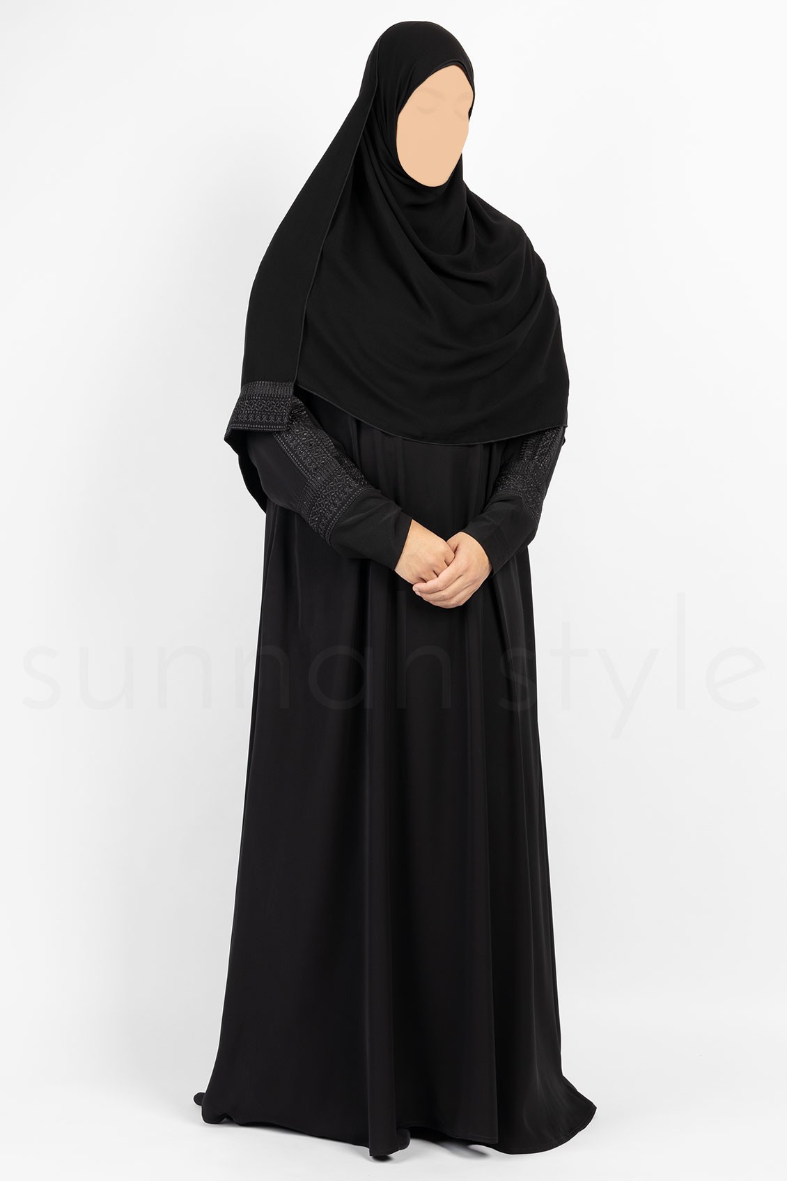 Sunnah Style Empress Shayla Black Embroidered Hijab Large